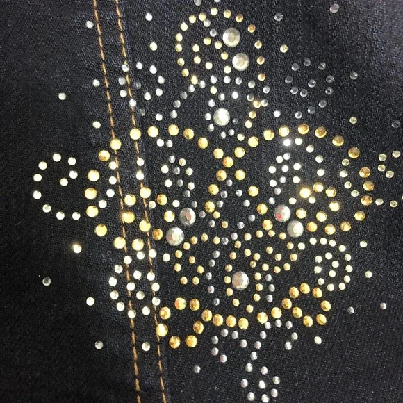 Chicos Platinum Blue Denim Jacket Gold Silver Studded Stretch L - Picture 6 of 10